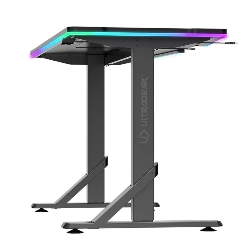 ULTRADESK Biurko dla gracza IRON, 132,5x60,5 cm, 71-81  cm, elektycznie regulowany, podświetlenie RGB