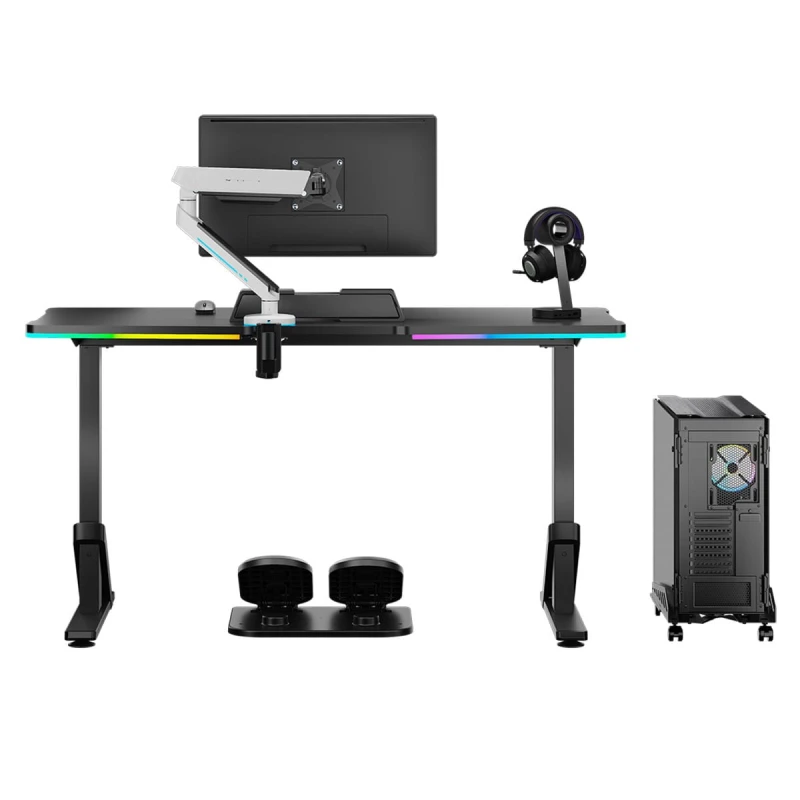 ULTRADESK Biurko dla gracza IRON, 132,5x60,5 cm, 71-81  cm, elektycznie regulowany, podświetlenie RGB