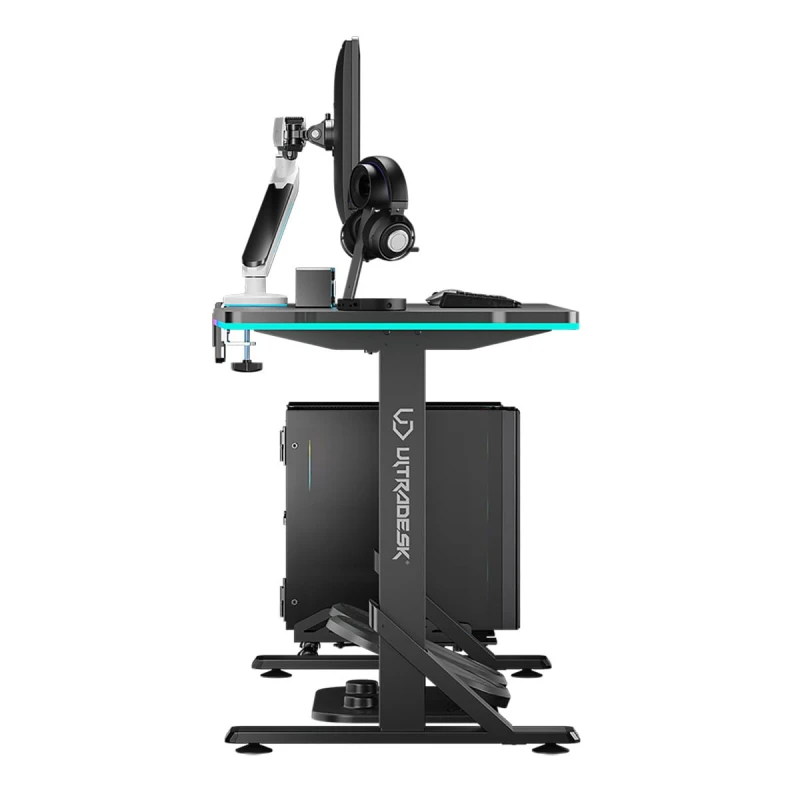 ULTRADESK Biurko dla gracza IRON, 132,5x60,5 cm, 71-81  cm, elektycznie regulowany, podświetlenie RGB