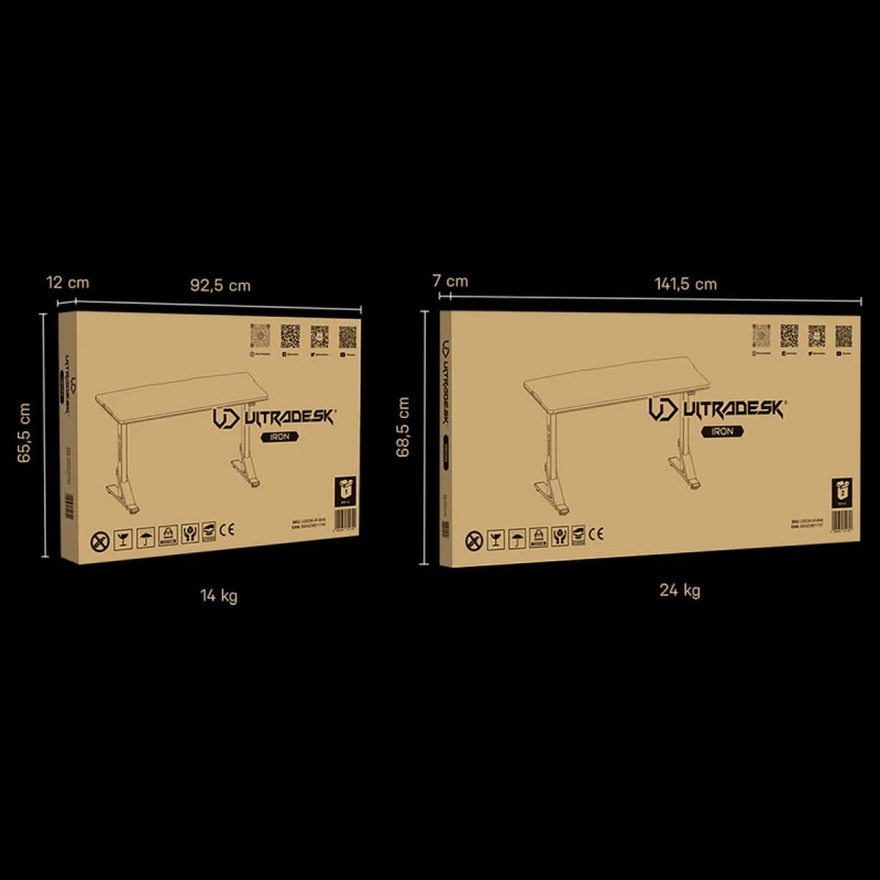 ULTRADESK Biurko dla gracza IRON, 132,5x60,5 cm, 71-81  cm, elektycznie regulowany, podświetlenie RGB