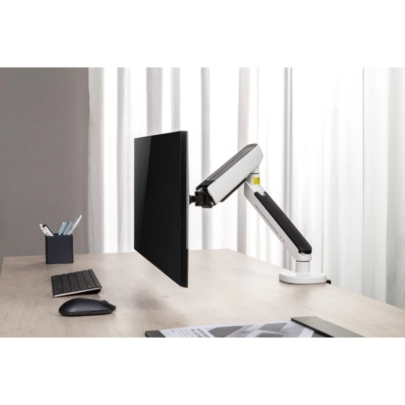 Regulowany uchwyt ULTRADESK OFFSHOOT Single na monitor, 9KG, mocowanie na zacisk, 17"-32", 75x75/100x100, biały