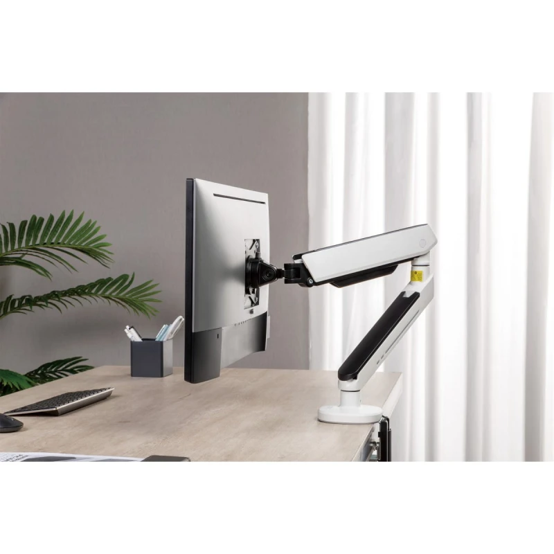 Regulowany uchwyt ULTRADESK OFFSHOOT Single na monitor, 9KG, mocowanie na zacisk, 17"-32", 75x75/100x100, biały