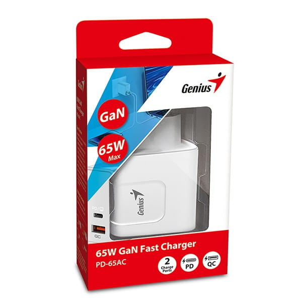 Genius Zasilacz / sieciowy adapter 65W, 2-portowy, USB-C, USB-A