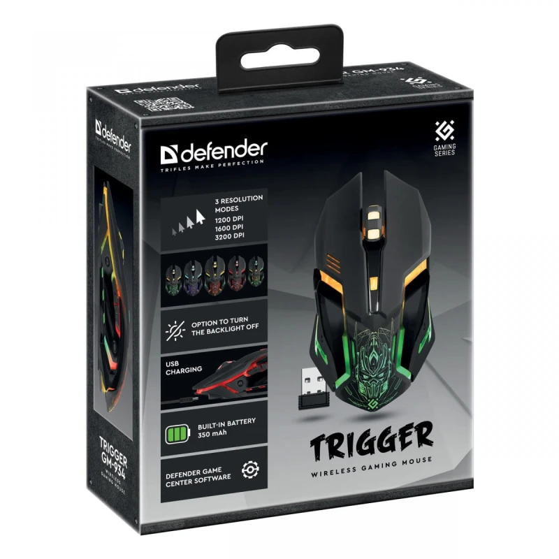Mysz bezprzewodowa, Defender TRIGGER GM-934, czarna, optyczna, 3200DPI