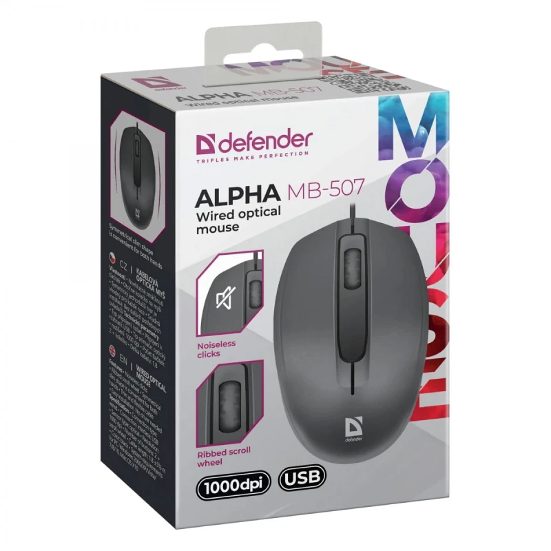 Mysz przewodowa, Defender Alpha MB-507, czarna, optyczna, 1000DPI