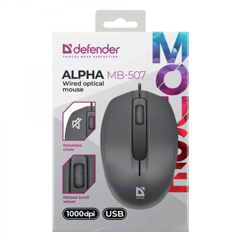 Mysz przewodowa, Defender Alpha MB-507, czarna, optyczna, 1000DPI