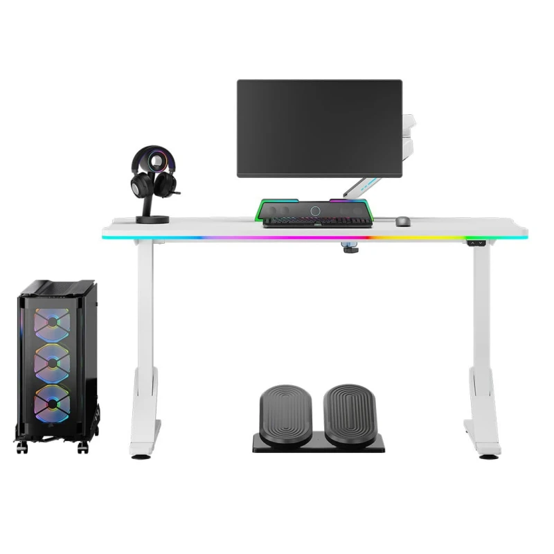 ULTRADESK Biurko dla gracza IRON WHITE, 132,5x60,5 cm, 71-81  cm, mechaniczna regulacja wysokości