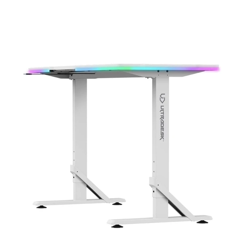 ULTRADESK Biurko dla gracza IRON WHITE, 132,5x60,5 cm, 71-81  cm, mechaniczna regulacja wysokości