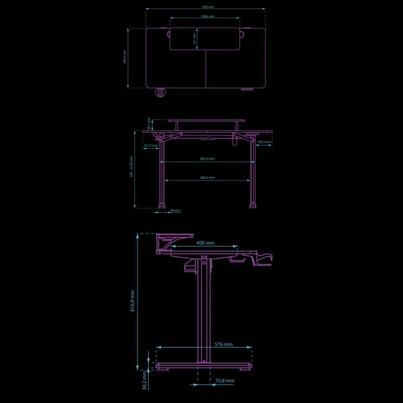Biurko, elektycznie regulowany, 120X60 cm, 72-117 cm, HIGHLANDER WHITE, biały, ULTRADESK