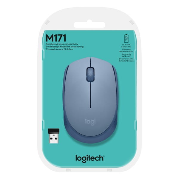 Mysz bezprzewodowa, Logitech M171, niebiesko-szara, optyczna, 1000DPI