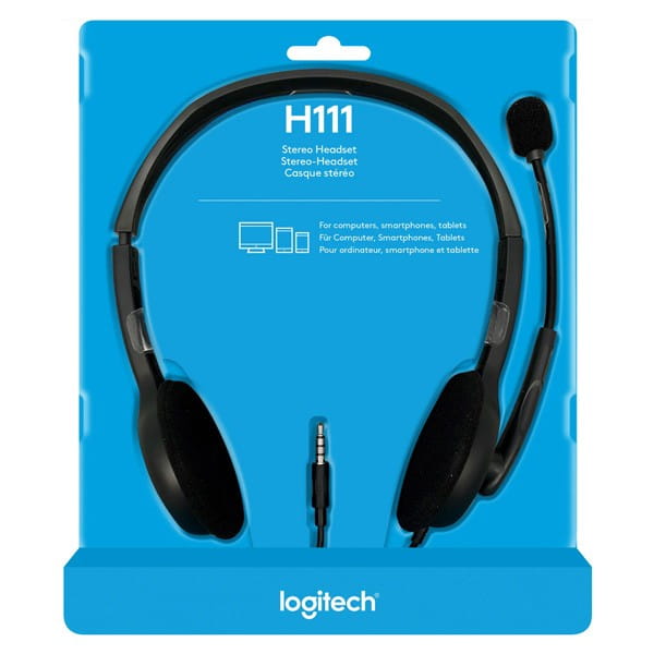 Logitech Stereo H111, słuchawki z mikrofonem, czarna