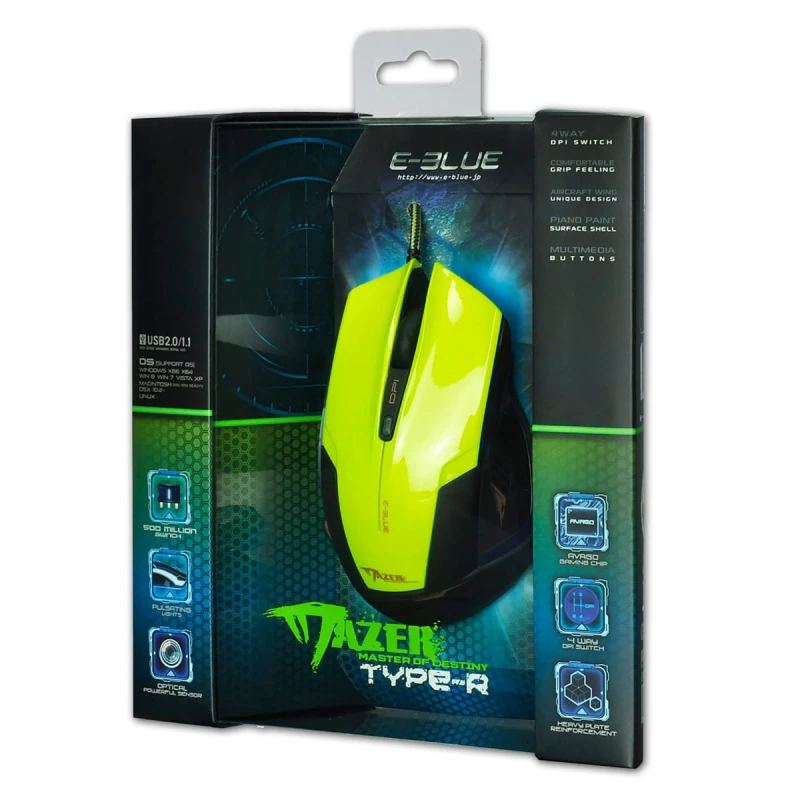 E-Blue Mysz Mazer R, 2400DPI, optyczna, 6kl., 1 scroll, przewodowa USB, zielona, do gry