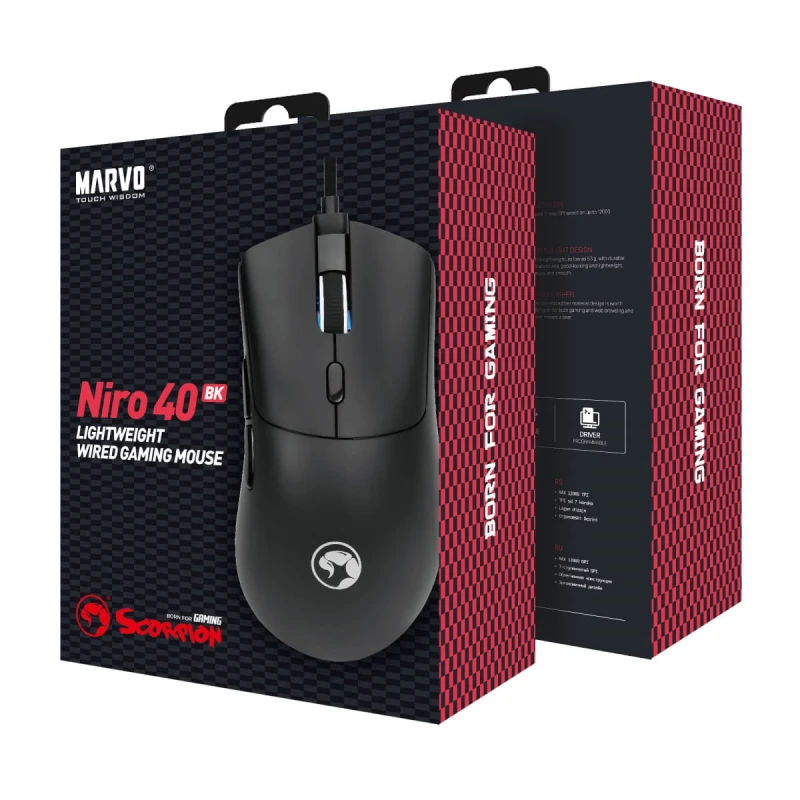 Mysz przewodowa, Marvo Niro 40 Black, czarna, optyczna, 12000DPI