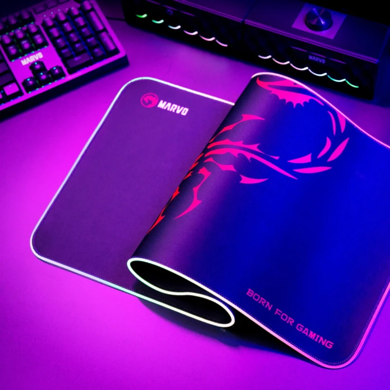 RGB Podkładka pod mysz, SCORP XL, czarna, 800 x 300 mm, 4 mm, Marvo, Hub USB