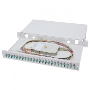 Przełącznica światłowodowa/Panel krosowy DIGITUS z wyposażeniem 19'' 1U, 24x LC dx, OM3, pigtaile, adaptery, tacki, wysuwany, szary