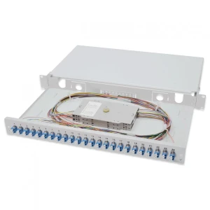 Przełącznica światłowodowa/Panel krosowy DIGITUS z wyposażeniem 19'' 1U, 24x LC dx, OS2, pigtaile, adaptery, tacki, wysuwany, szary