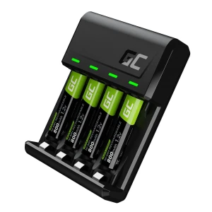Green Cell ładowarka do aparatu GRSETGC02, na 4 szt. AAA HR03, NiMH, 1.2A, ładowanie pojedynczych cel, w zestawie 4 akumulatory AA