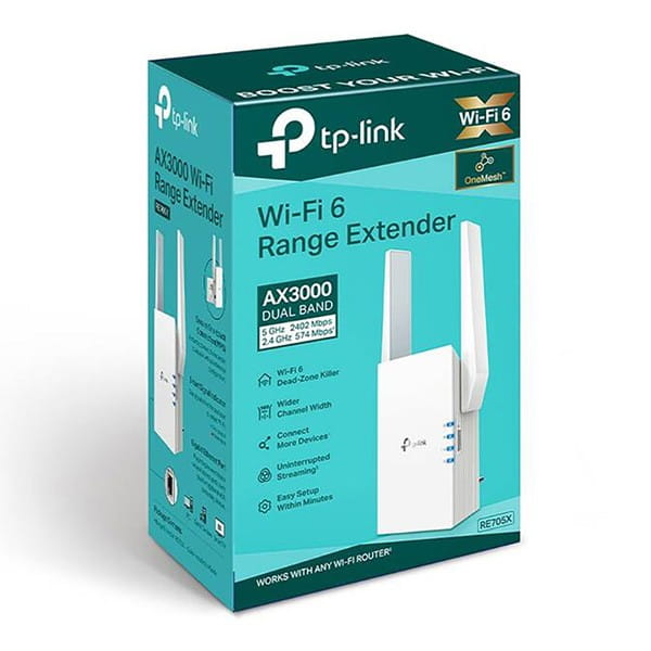 TP-LINK RE705X 2.4GHz i 5GHz, extender/ wzmacniacz, IPv6, 2402Mbps, stały anténa, 802.11ax