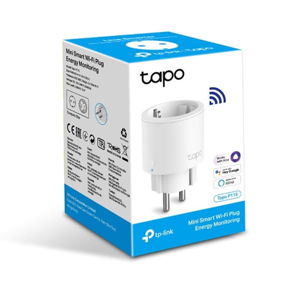 Inteligentne gniazdko Tapo P115, konfiguracja z WiFi, max. 3680W, biała, TP-LINK, Kontrola głosem, Monitorowanie zużycia energii