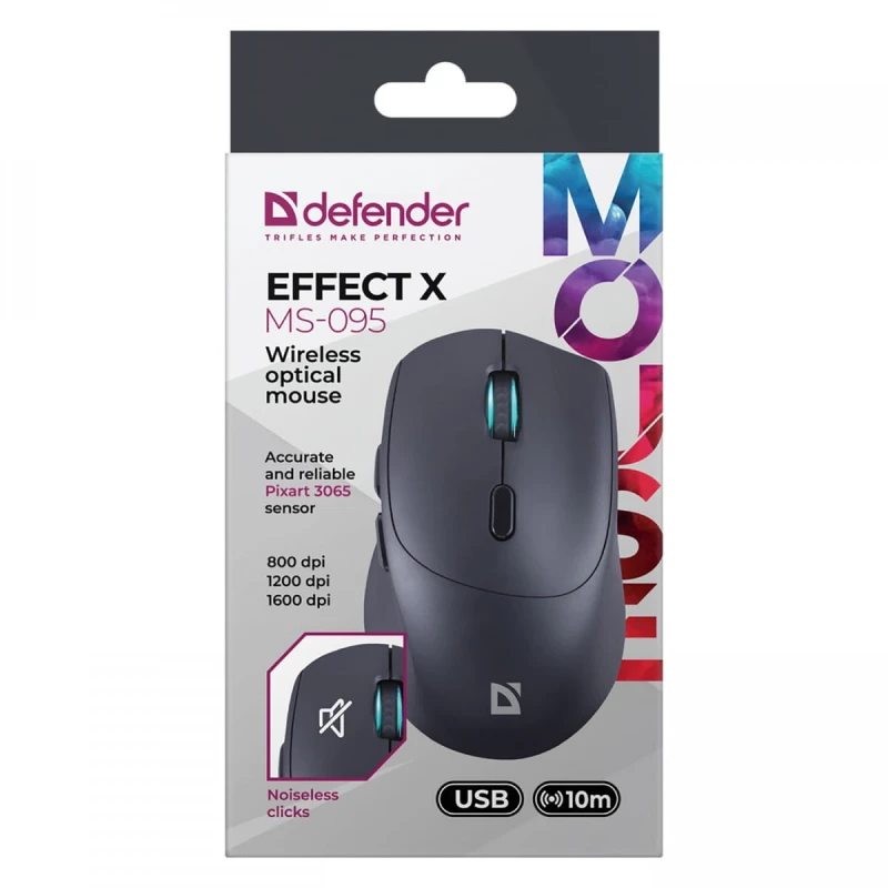 Mysz bezprzewodowa, Defender EFFECT X MS-095, czarna, optyczna, 1600DPI