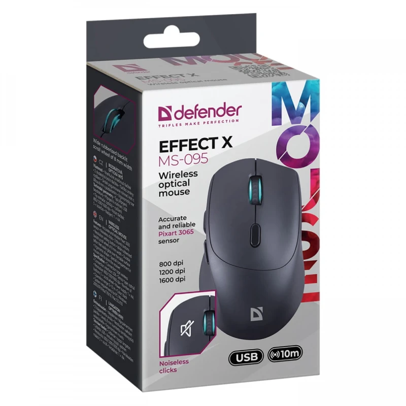 Mysz bezprzewodowa, Defender EFFECT X MS-095, czarna, optyczna, 1600DPI