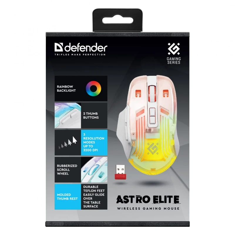 Mysz bezprzewodowa, Defender ASTRO ELITE GM-056, przezroczysta, optyczna, 3200DPI