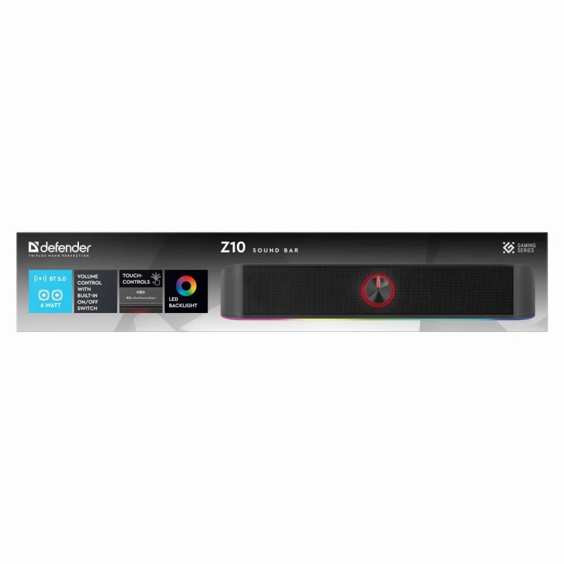 Defender Soundbar Z10, 2.0, 6W, czarny, regulacja głośności, Podświetlenie LED, USB/Bluetooth, 80Hz-20kHz