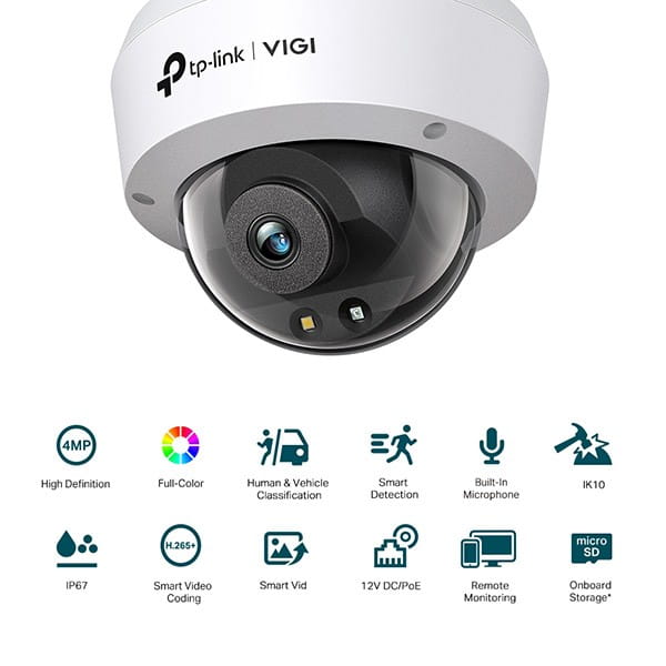 TP-link IP kamera Wi-Fi do monitoringu zewnętrznego VIGI C240(4MM), QHD 2560x1440, PoE, biała, 4 MPx, rejestracja w kolorze, intel
