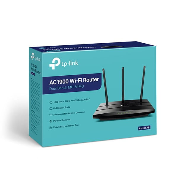 TP-LINK router Archer A8 2.4GHz i 5GHz, extender/ wzmacniacz, access point, IPv6, PPPoE, PPTP, L2TP, 1900Mbps, zewnętrzna anténa,