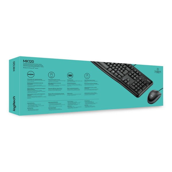 Logitech MK120, zestaw klawiatura z przewodową myszą optyczną, US, klasyczna, przewodowa (USB), czarna