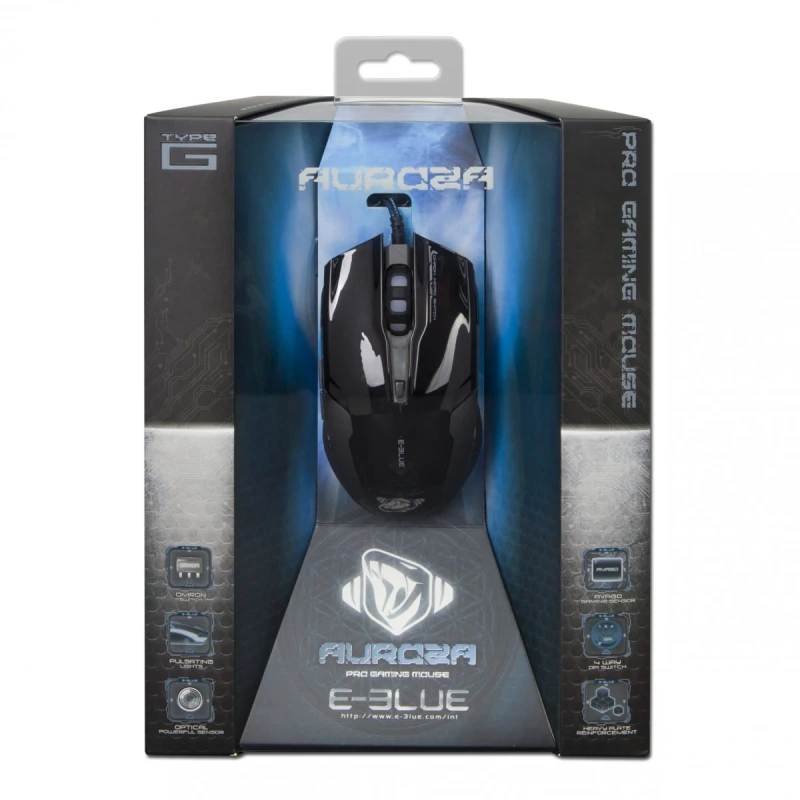 E-Blue Mysz Auroza G, 3000DPI, optyczna, 6kl., 1 scroll, przewodowa USB, czarna, do gry