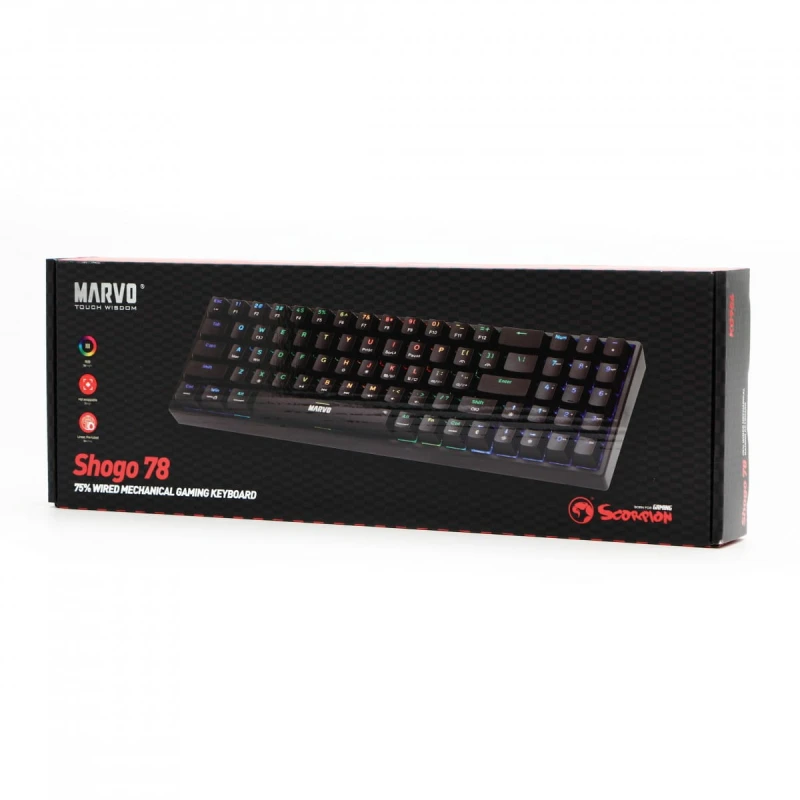 Marvo SHOGO 78, klawiatura US, do gry, przewodowa (USB), czarna, mechaniczna, podświetlenie