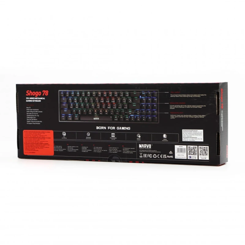 Marvo SHOGO 78, klawiatura US, do gry, przewodowa (USB), czarna, mechaniczna, podświetlenie