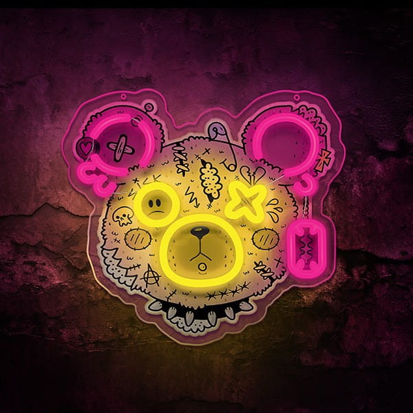 Neon ART LED PUNK TEDDY BEAR pink-yellow FLA01 Forever Light