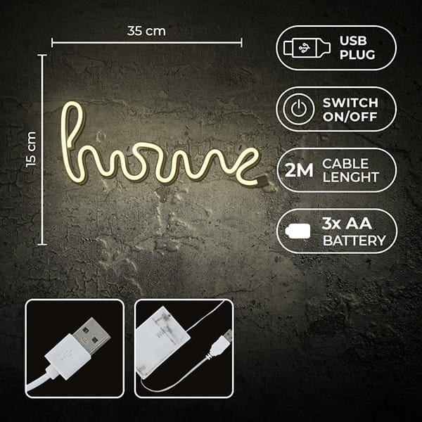 Neon LED Light HOME warm white Bat + USB FLNE21 Forever Light