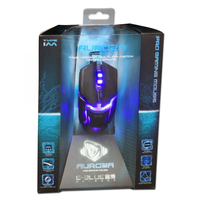 E-Blue Mysz Auroza Type IM, 4000DPI, optyczna, 6kl., 1 scroll, przewodowa USB, czarna, do gry