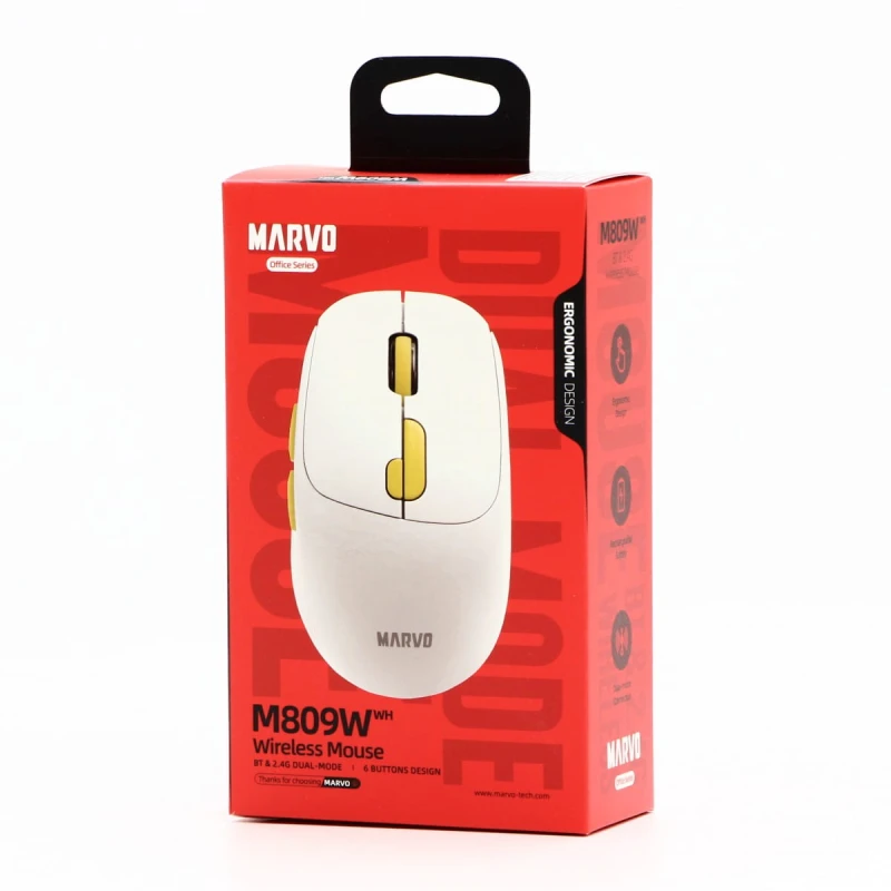 Mysz bezprzewodowa, Marvo M809W White, biała, optyczna, 1600DPI
