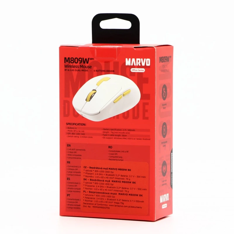 Mysz bezprzewodowa, Marvo M809W White, biała, optyczna, 1600DPI