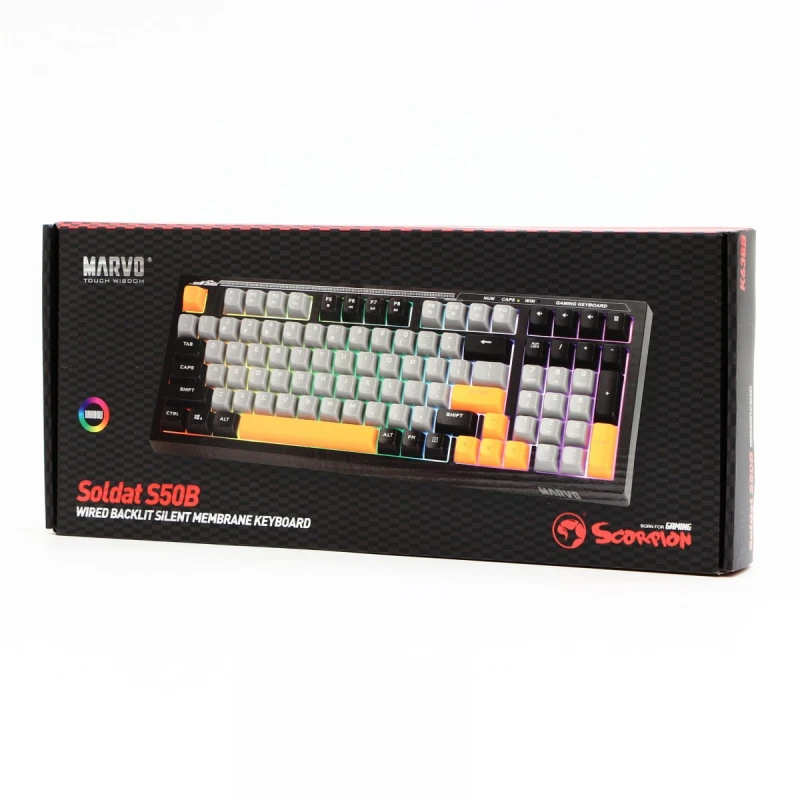 Marvo K638B, klawiatura US, do gry, przewodowa (USB), czarna, podświetlenie