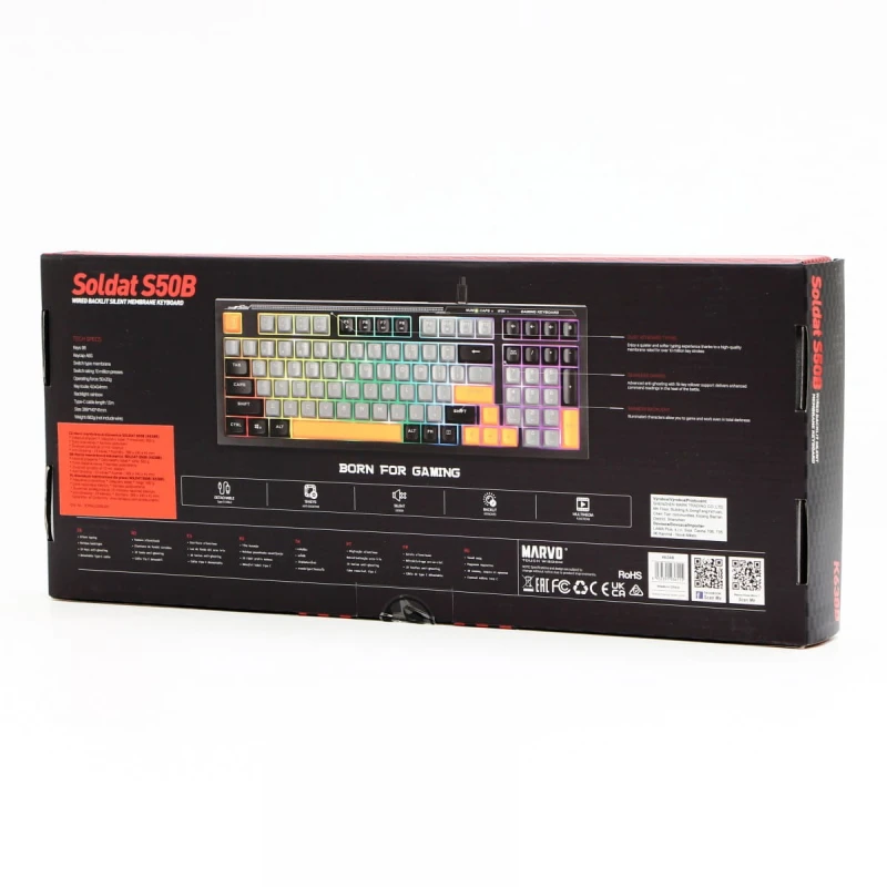 Marvo K638B, klawiatura US, do gry, przewodowa (USB), czarna, podświetlenie