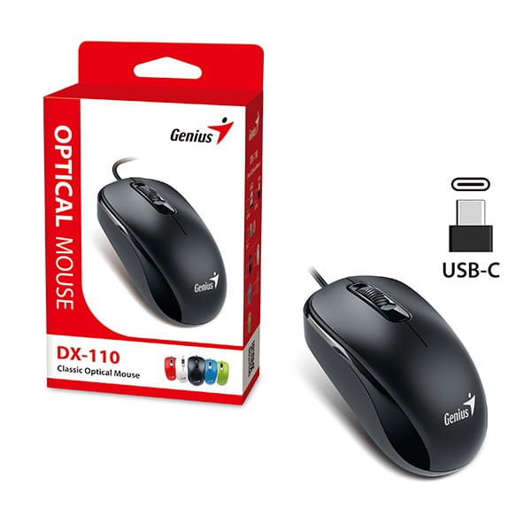 Mysz przewodowa, Genius DX-110, czarna, optyczna, 1200DPI, USB-C