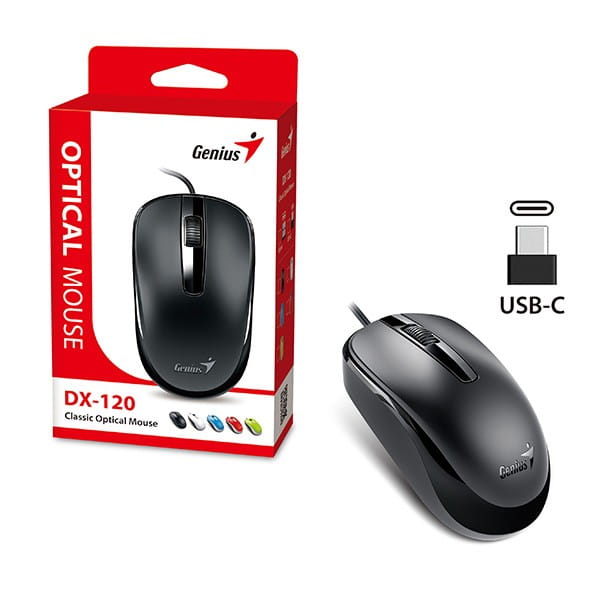 Mysz przewodowa, Genius DX-120, czarna, optyczna, 1200DPI, USB-C