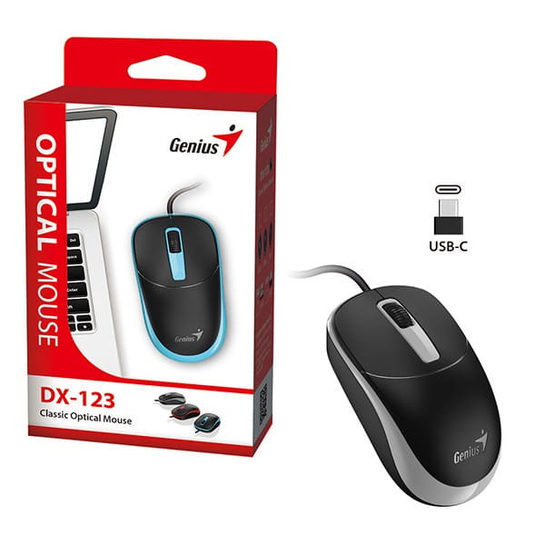 Mysz przewodowa, Genius DX-123, czarno-szara, optyczna, 1200DPI, USB-C