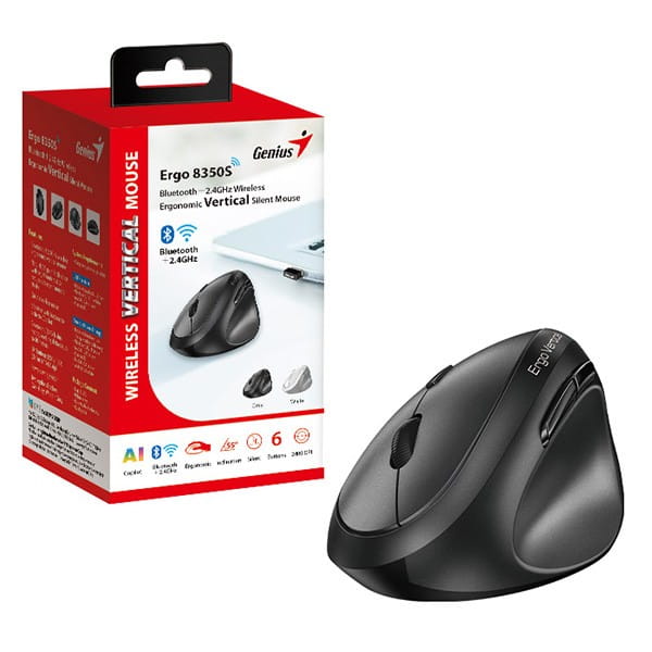 Mysz bezprzewodowa, Genius Ergo 8350S, szara, optyczna, 2400DPI