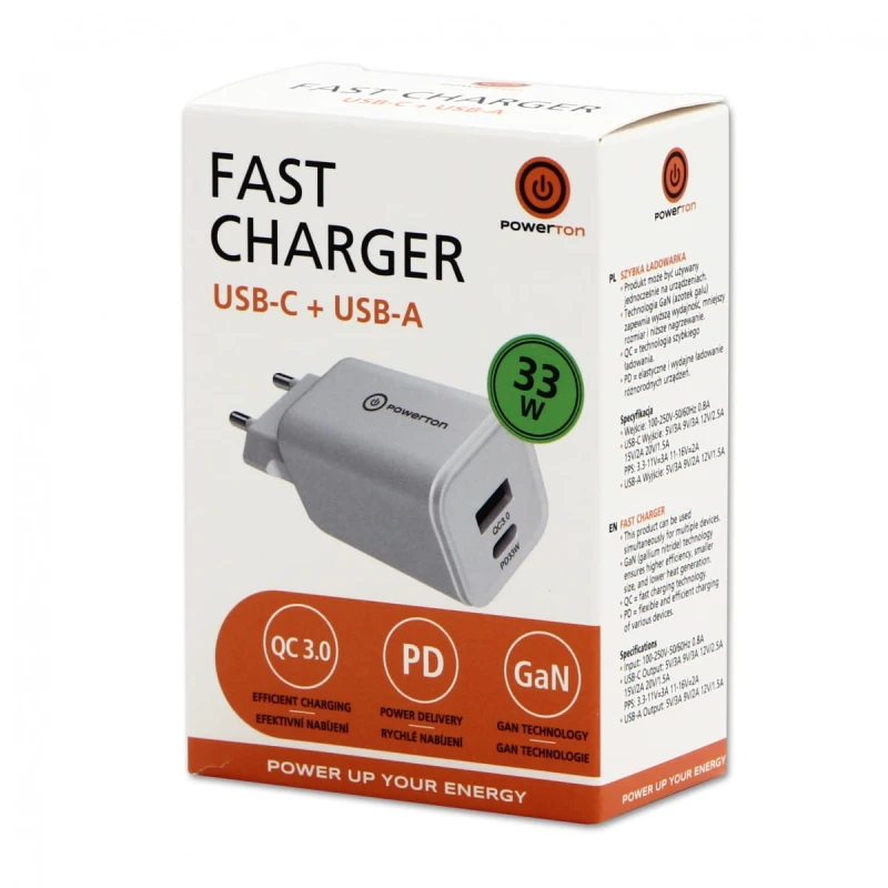 Powerton Zasilacz / sieciowy adapter 33W, 2-portowy, USB-C, USB-A