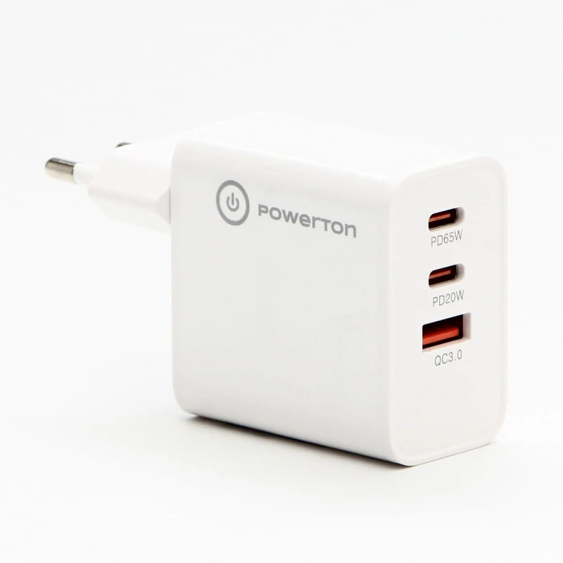 Powerton Zasilacz / sieciowy adapter 65W, 3 porty, USB-C, USB-A, 65W GaN Charger