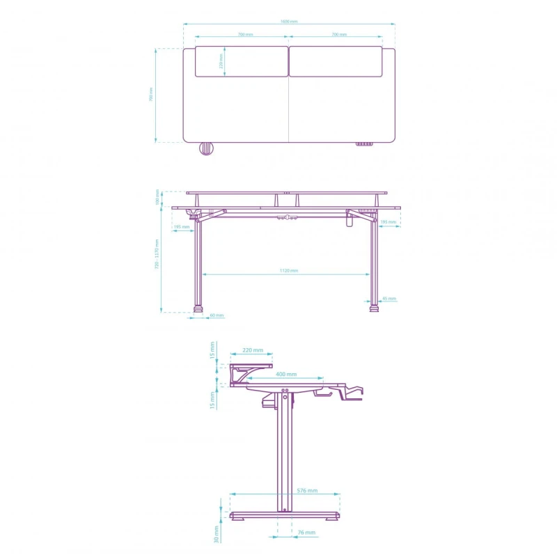 Biurko, elektycznie regulowany, 160X70 cm, 72-117 cm, HIGHLANDER XXL BLACK, czarny, ULTRADESK