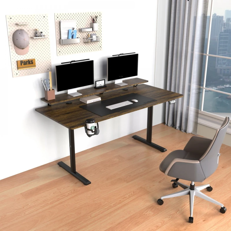 Biurko, elektycznie regulowany, 160X70 cm, 72-117 cm, HIGHLANDER XXL BROWN, brązowy, ULTRADESK