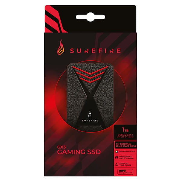 SSD Zewnętrzny Surefire GX3 Gaming, 53684, 1000GB, czarny, 2.5", USB micro B