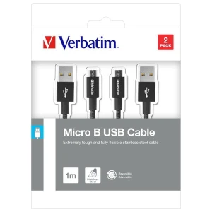 Verbatim USB kabel (2.0), USB A M - microUSB (M), 1m, reversible, czarny, box, 48874, 2 szt w opakowaniu : 2x 100 cm